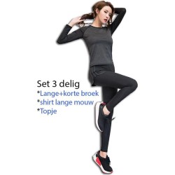 Fitness Yoga wear kleding set 3 stuks rek Katoen / Nylon ademend maat S zwart